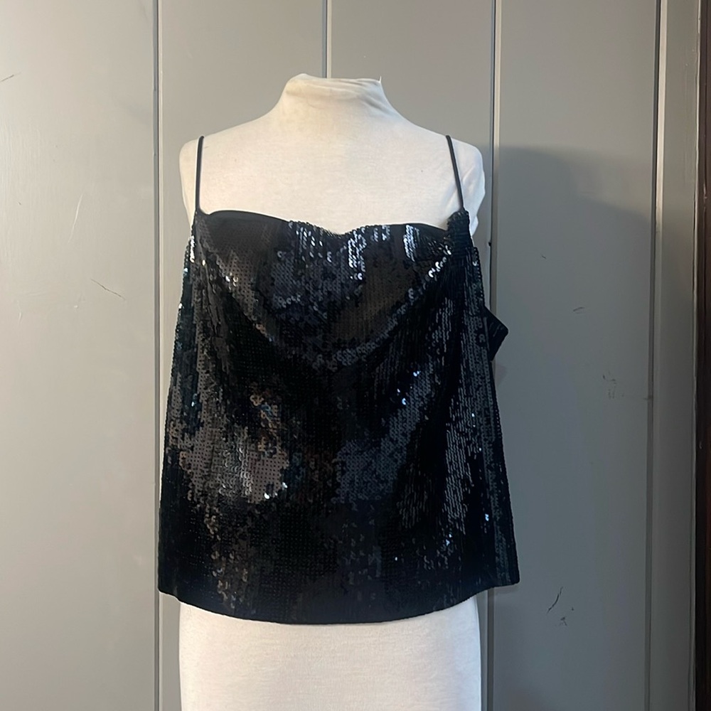 NWT Express Camisole Top Black Sequins Club Corporate Goth Glam Baddie Hipster